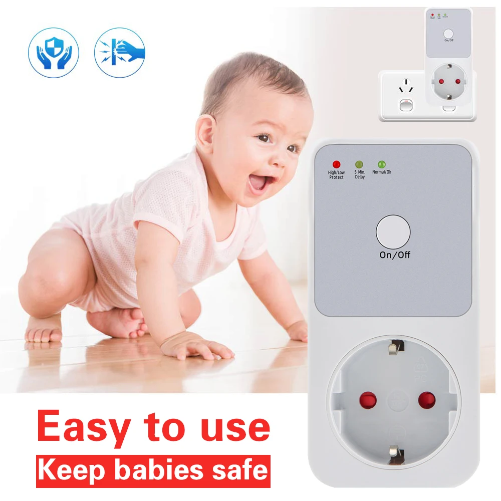 Automatic Voltage Protector Socket Switcher AC 220V Power Surge Safe Protector EU Plug Socket Refrigerator Protect