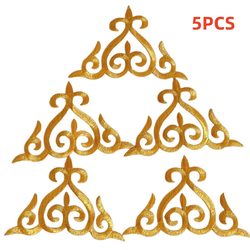 

5Pcs Triangle Gold Silver Embroidery Cloth Applique Stage Costume Decorative Pattern Gold embroidery Iron on Patch
