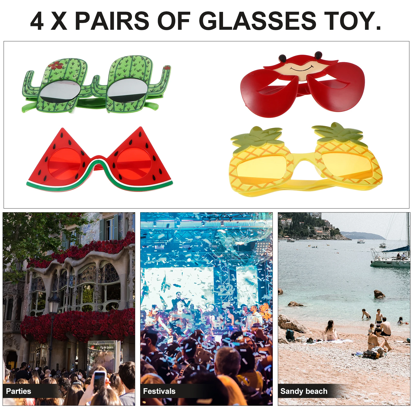 

4 Pcs Funny Eyeglasses Novelty Glasses Plastic Luau Prop Oversized Sunglasses Party Accessories Graduation Supplies