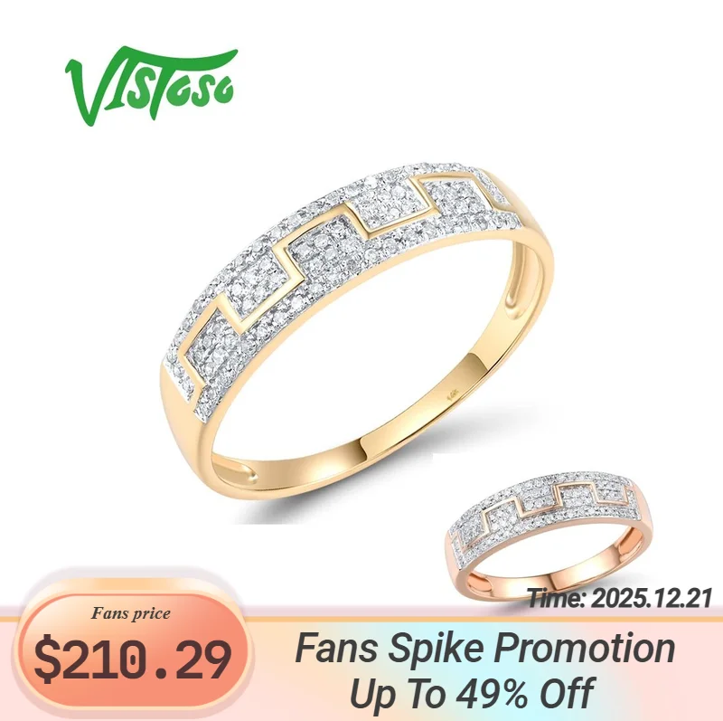 VISTOSO Genuine 14K 585 Rose Yellow Gold Ring For Women Sparkling Diamond Promise Engagement Rings Anniversary Fine Jewelry