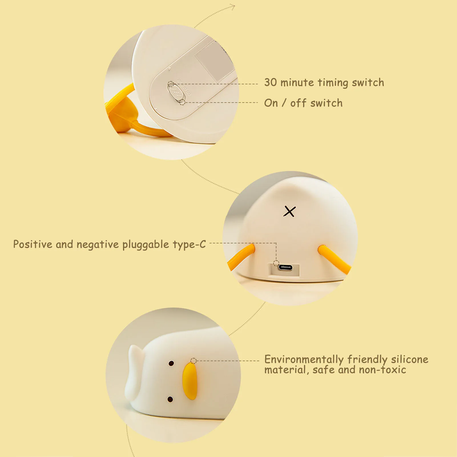 Cute Duck Night Light USB Rechargeable Night Light with Touch Sensor Soft Eye Caring Night Light Bedrooms Home Decor Lamp