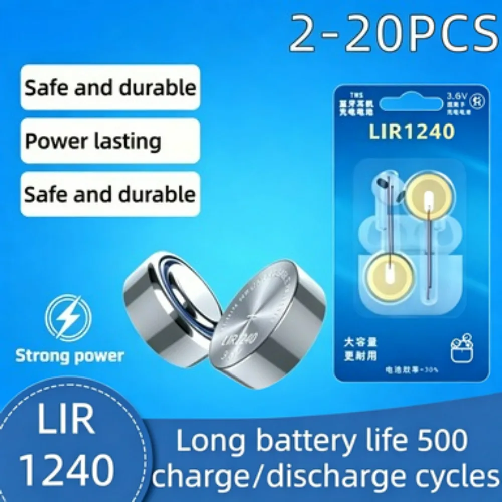 2-10pcs LIR1240 3.6V Rechargeable Battery with Wire Solder Tab for Bluetooth Headset Mouse GPS Tracker