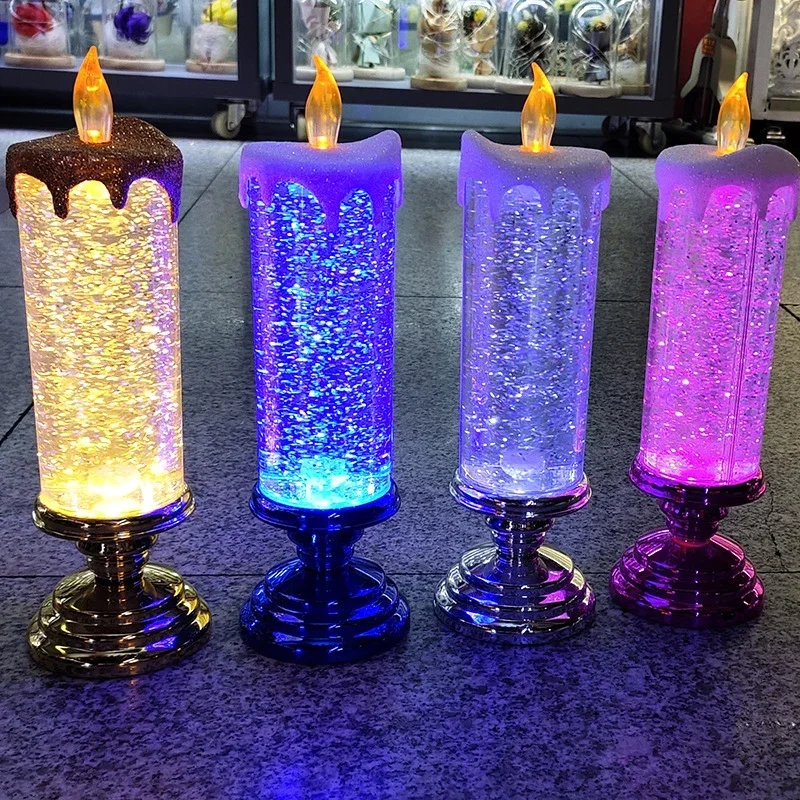 Nowa świeca bożonarodzeniowa LED Bezpłomieniowa świeca LED Swirling Glitter Kolorowe kryształowe lampki nocne Fantasy Xmas Party Home Decor