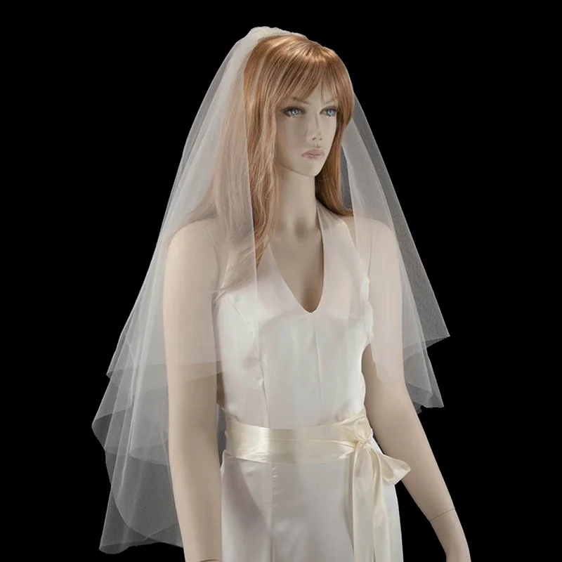 

Layer 2 Bridal Veils White Ivory Raw Edge Wedding Accessories Fingertip Length Veil with Comb