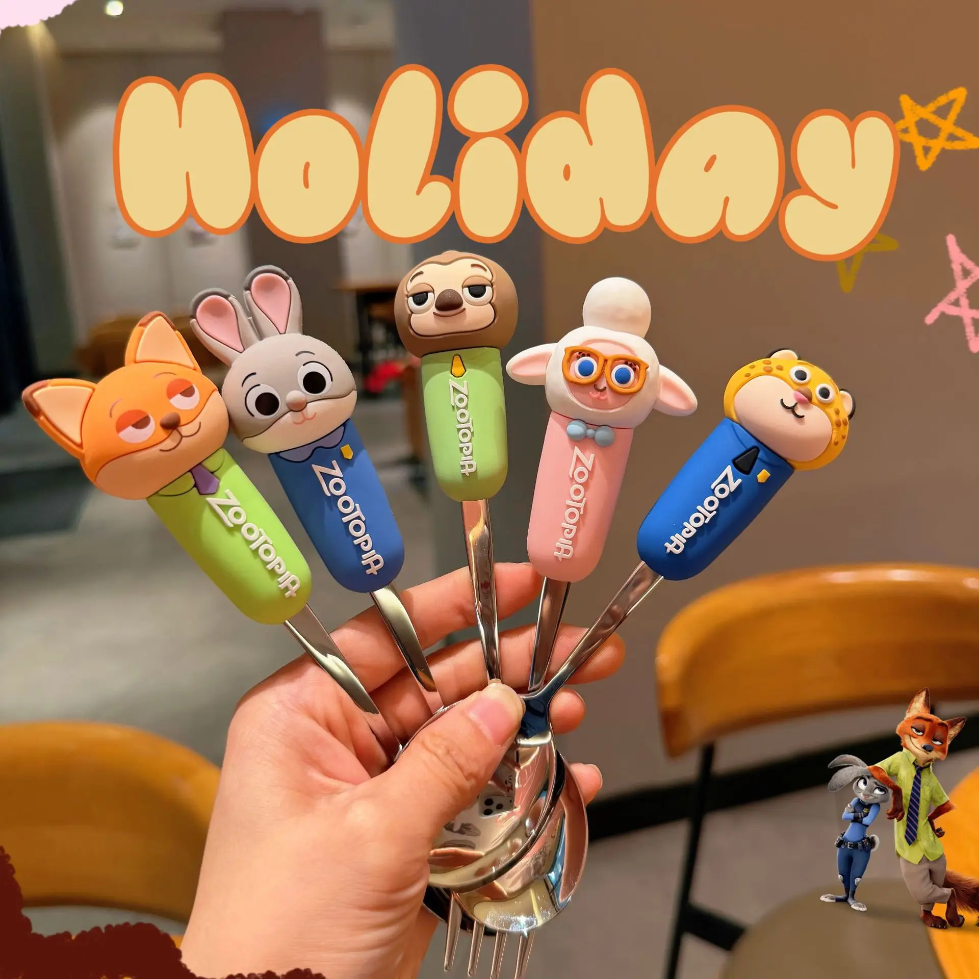 

New Disney Zootopia Spoon Fork for Kids Anime Peripheral Student Portable Cutlery Set Tableware Gift Toys