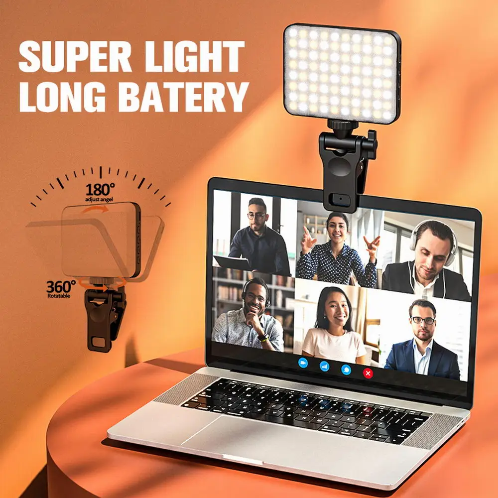 Lámpara de luz de relleno para videoconferencia, luz de Selfie con Clip para teléfono, maquillaje, Zoom en vivo, espada ancha para iPad, MacBook, tableta, ordenador