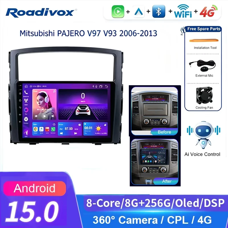 Car Radio AI VOICE Android Multimedia player for Mitsubishi PAJERO V97 V93 2006-2013 GPS Navigation Stereo Screen Video Tape