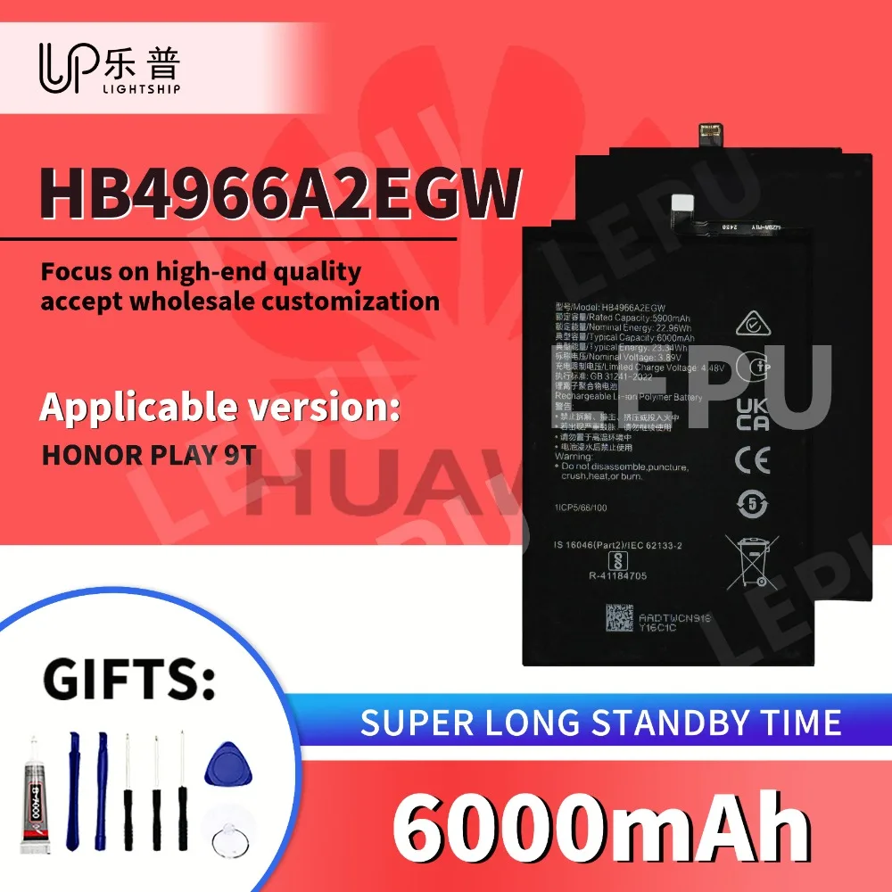 

6000mAh Quality Battery HB4966A2EGW for HONOR PLAY 9T with Free Tools Phone Battery HB4966A2EGW HONOR PLAY 9T Original Battery
