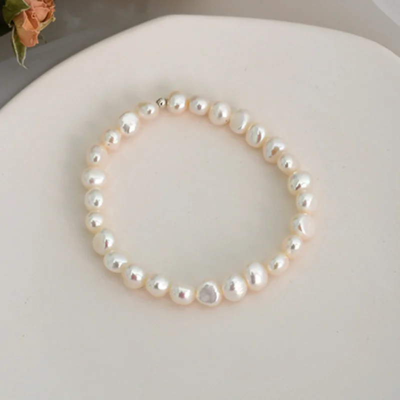 

7,5 ДЮЙМОВ 7-8 ММ СПРАВЖНЫЙ БРАСЛЕТ С БЕЛЫМ БАРОККОМ ЖЕМЧУГОМ ЮЖНОГО МОРЯ