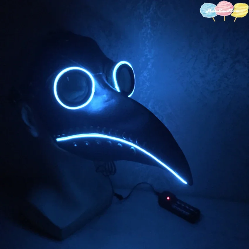 LED Plague Doctor Mask Latex Gothic Halloween Cosplay Funny Medieval Steampunk LED Flash Carnival Masquerade Festival Party Mask