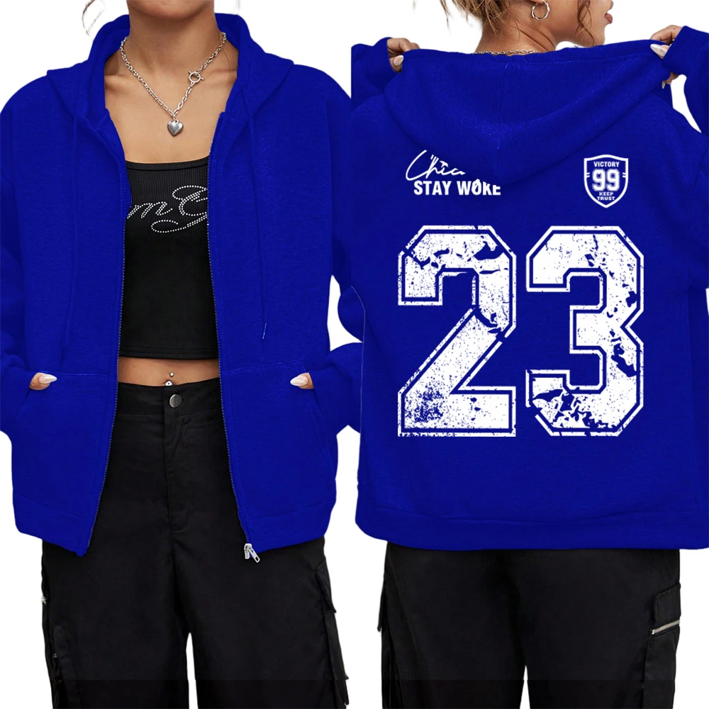 شيكاغو البقاء استيقظ 23 يطبع المرأة سستة ملابس خارجية الشتاء الحرارية طويلة الأكمام معاطف الصوف جيب هوديس الملابس الدافئة مقنعين