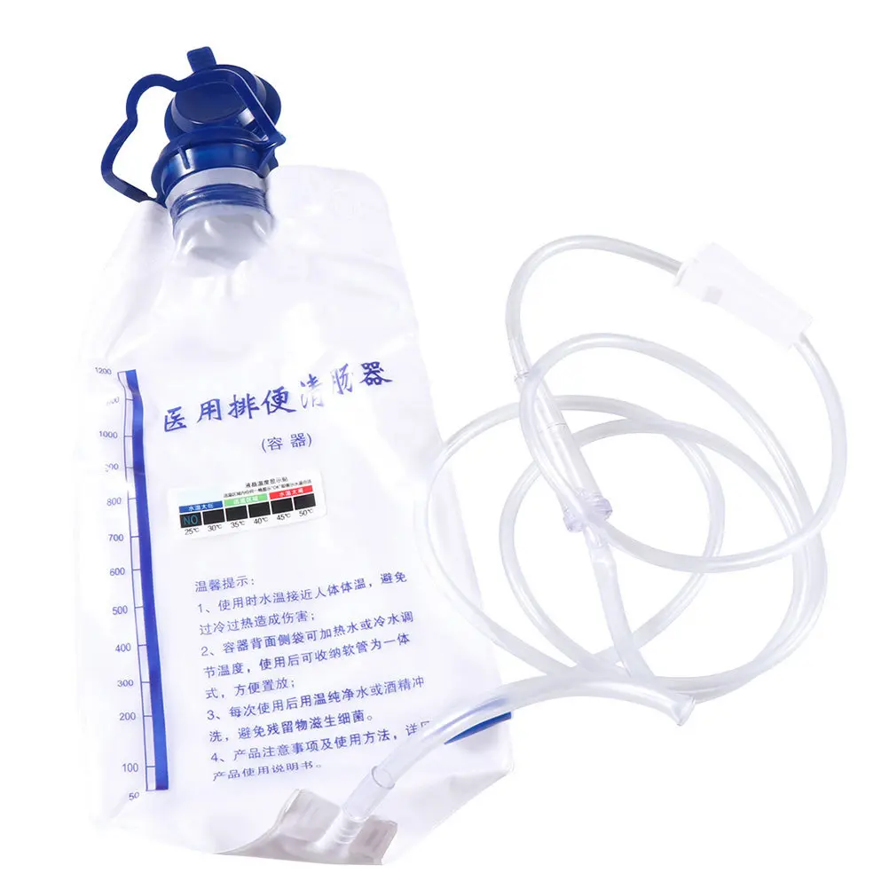 1200Ml Eco Friendly PVC Bag with 10 Flow Valves Ultra Flexible Tapered Tip for Safe Gentle Colon Cleansing