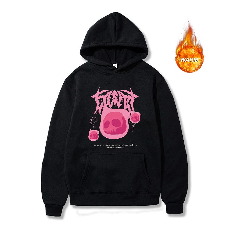 Modische, verdickte Hoodies, Kapuzenpullover mit rosa Totenkopf-Aufdruck, warm und dick, für Herbst und Winter, lässige Alltagsjacke