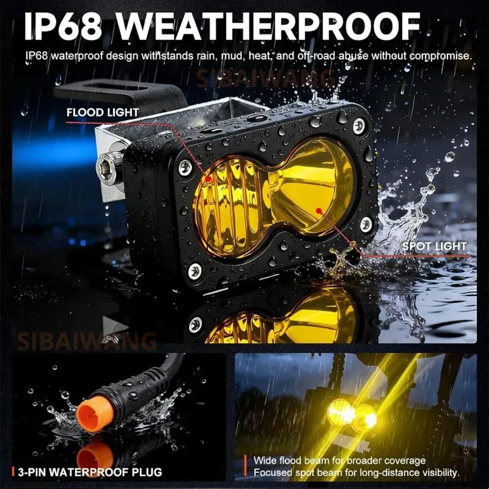 3 Inch led Headlights LED Spotlight White Yellow Driving Work Light for Motorcycle Pickup Truck Offroad Roof Luggage Rack Lamp