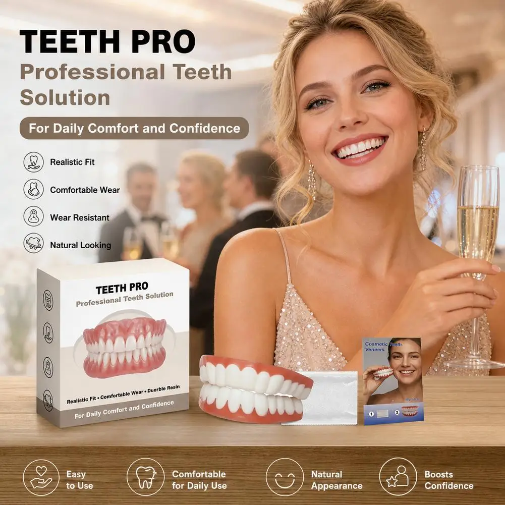 Instant Smile Cosmetic Veneers Upper And Lower Fake Teeth Comfort Fit Realistic Denture Appliance For Adults Whitening