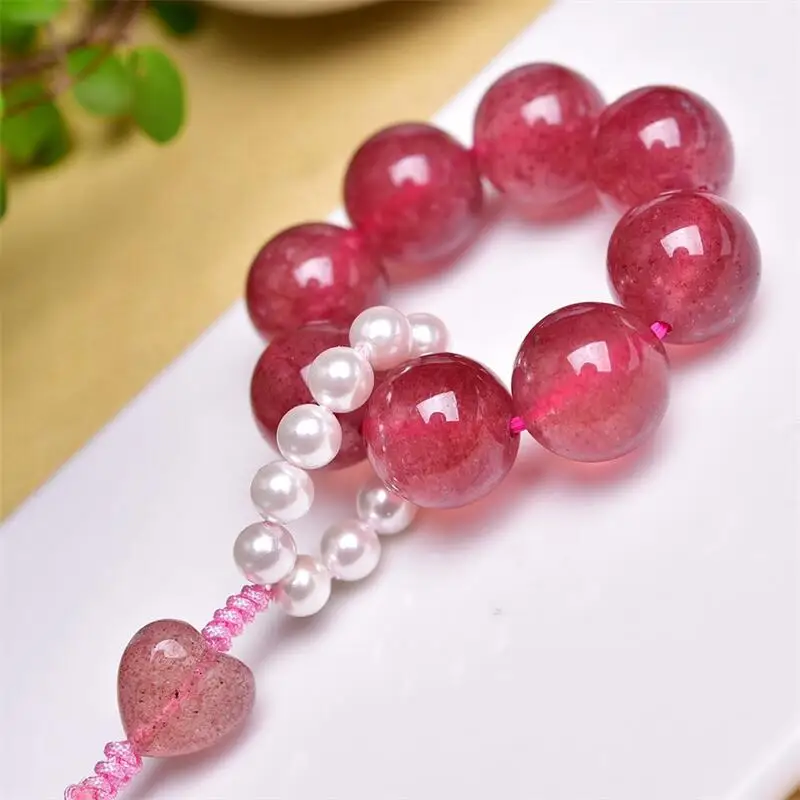

12MM Natural Strawberry Quartz Bead Bracelet Women Elegant Round Charm Yoga Strand Female Jewelry Holiday Gift 1PCS