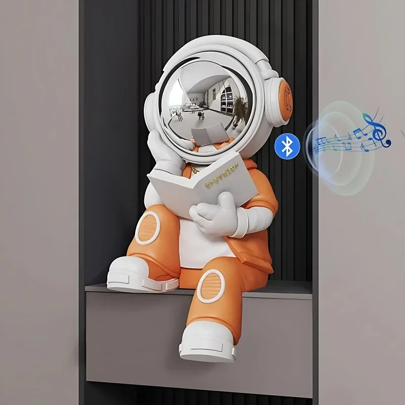 Creative Reading Astronaut Action Figure Resin Sculpture,Piggy Bank,Sound System,Table Decoration Accessories, Home Decoration