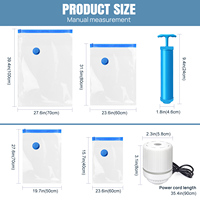 Vacuum Storage Bags with Hand Pump and Eelctric Pump, 12 PCS, 4 Sizes, Space Saving Travel Clothes Organizer
