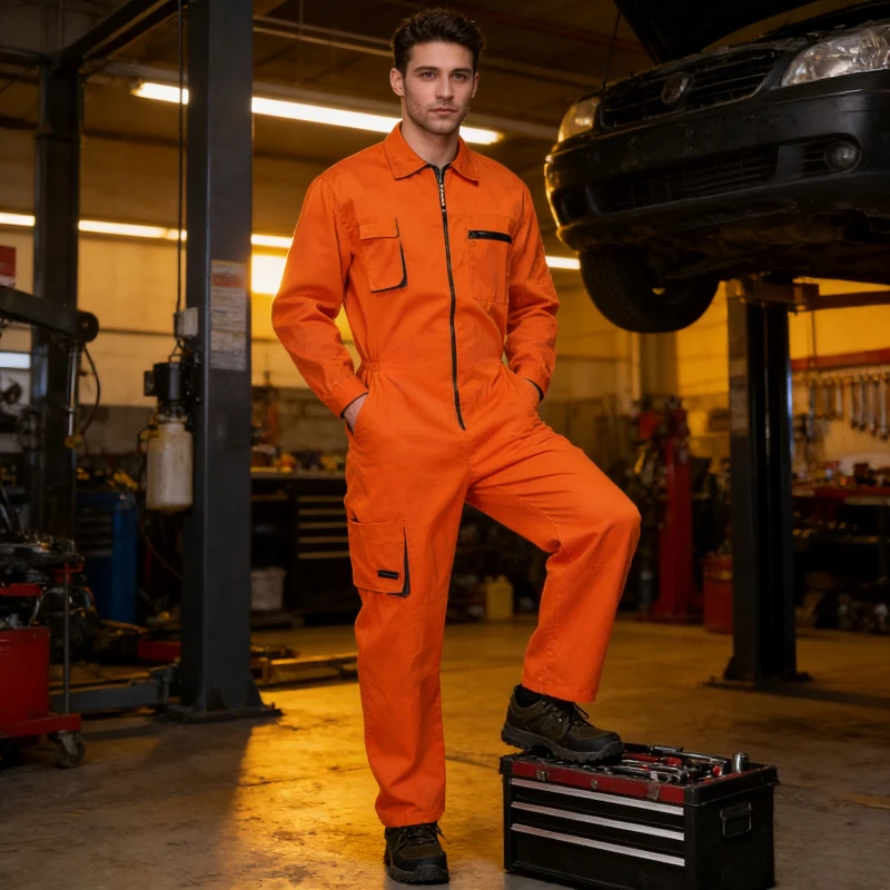 

Jumpsuit with A Zipper and Bag Suitable for Car Repair Workers in 4S Stores Men's Car Mechanic Jumpsuit Is A Durable Cotton