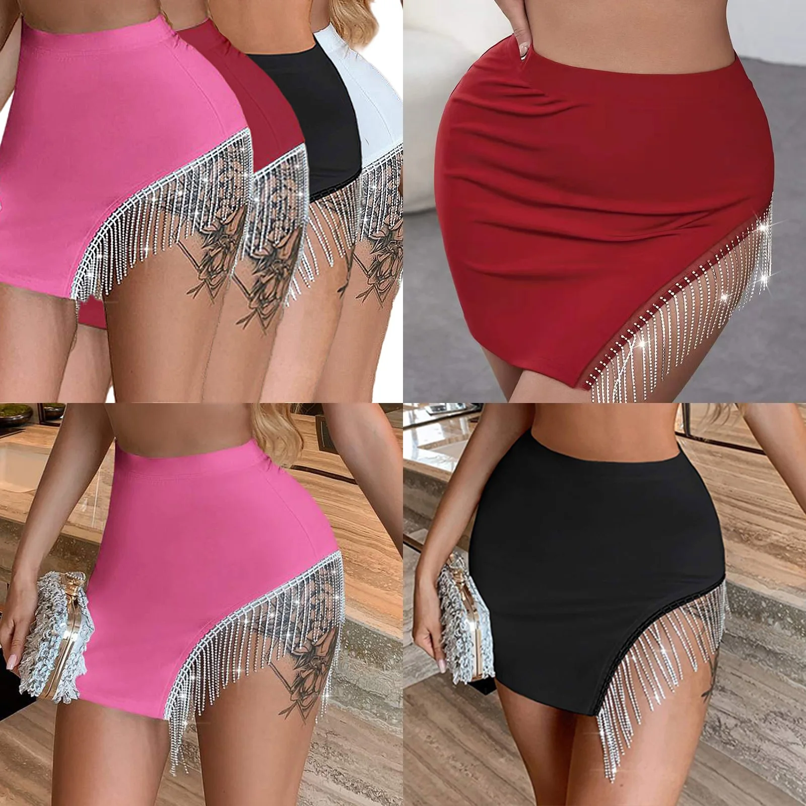 Skirt Sequins Tassel Bodycon Mini Skirt Sexy Women Spring Summer Fashion Glitter Party Clubwear Night Out Skirts