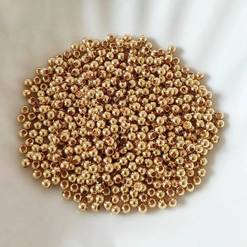 خرز كروي دائري من الفولاذ المقاوم للصدأ مطلي بالذهب عيار 18 قيراط لصنع المجوهرات، خرزة فاصل فضفاضة، سوار ذاتي الصنع، قلادة، إكسسوارات، 2-6 مم