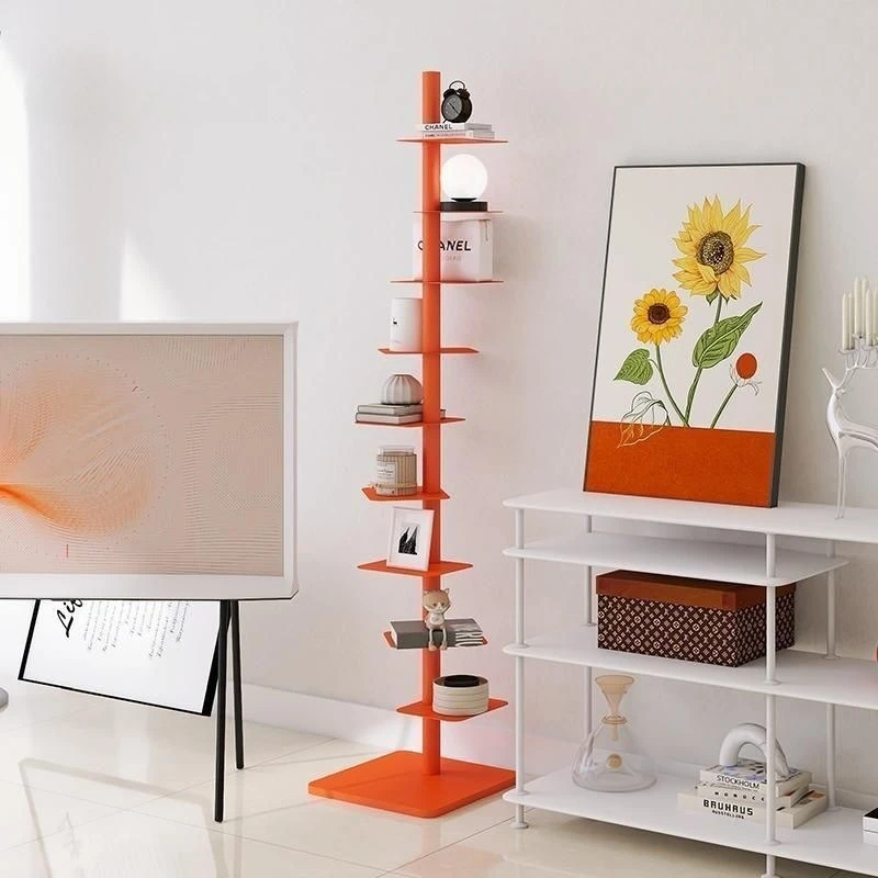 Rotating Hidden Storage Bookshelf, Creative Floor Display Rack for Living Room, Multi-Tier Iron Corner Shelf