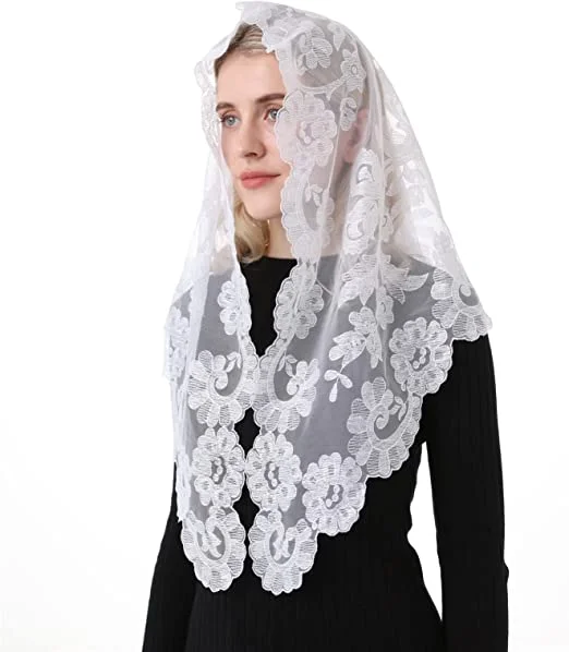 Velo de encaje bordado Triangular para mujer, cubierta de cabeza de muselina, Mantilla de encaje