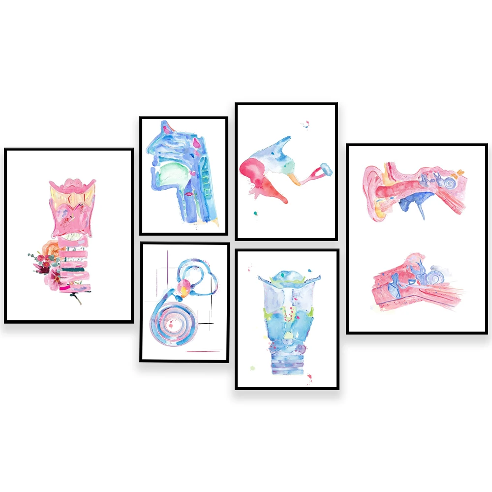 (Pintura en lienzo 2D) Arte de anatomía del oído interno, arte de patología del habla, regalo para logopedistas, logotipo de terapia ORL, laringología, audiológica