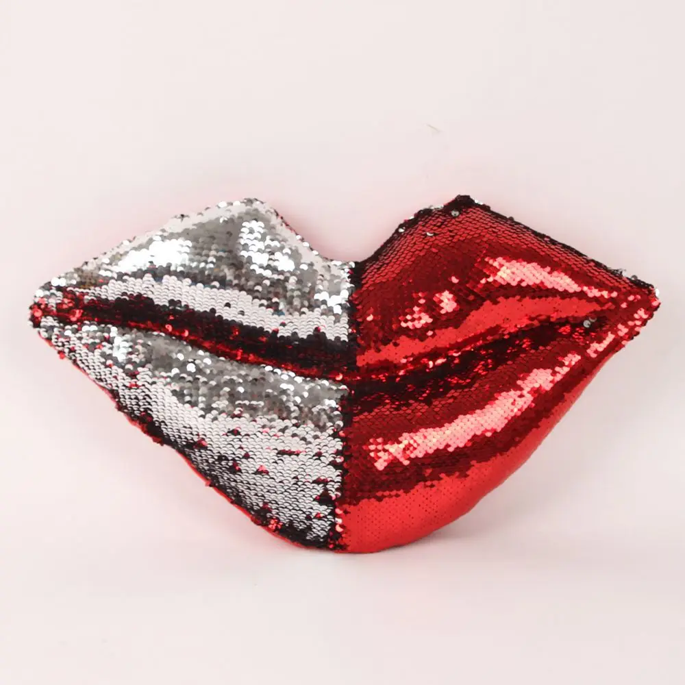 New Two-color Sequin Sexy Lips Plush Pillow Cover Special-shaped Pillow Red Lips Cushion Car Cushion Sofa Pillow