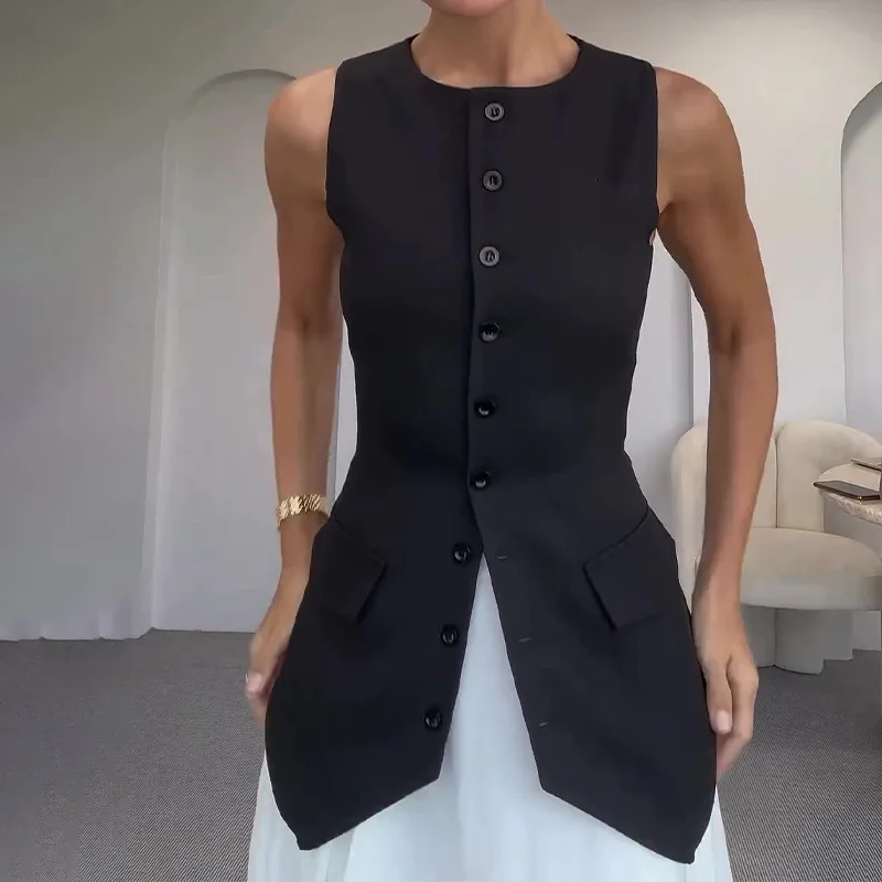 New Sleeveless Vest Long Skirt 2 Piece Set Fashion Waistcoat Top Loose Dress O-Neck Temperament Chic Commuting Women Dress 2025