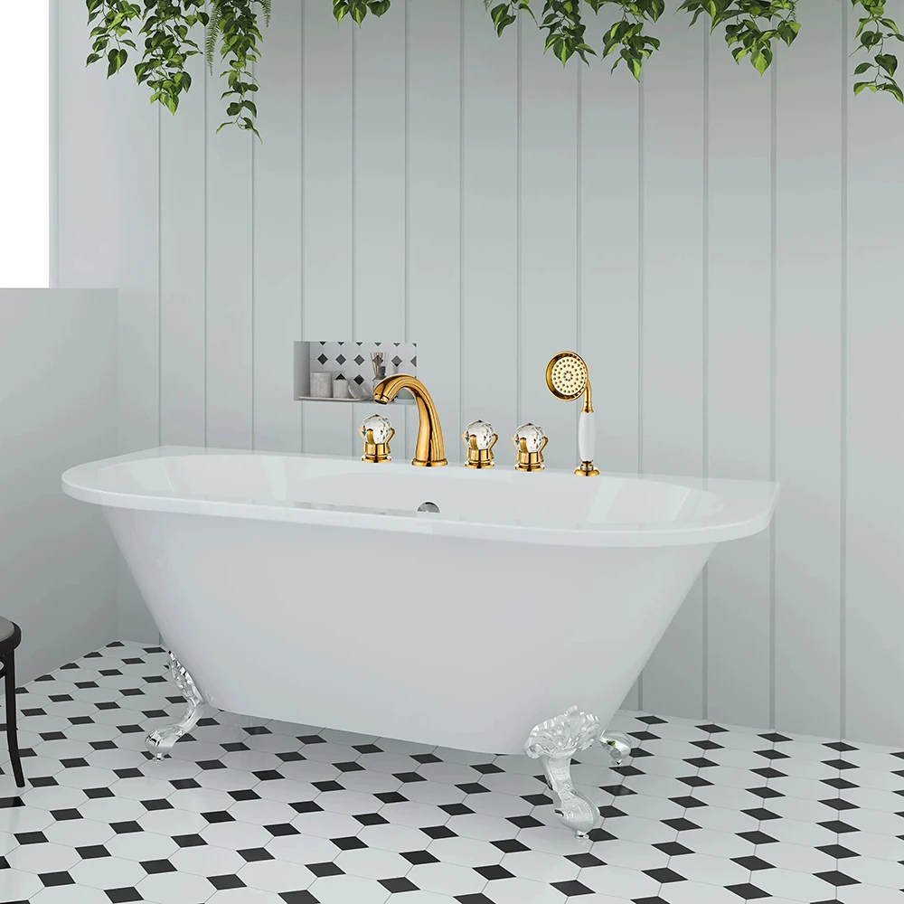 

Gold Bathtub Faucet Set Widespread Tub Sink Mixer Tap Brass Crystal Bathroom Bath Shower Faucet with Hand shower Head