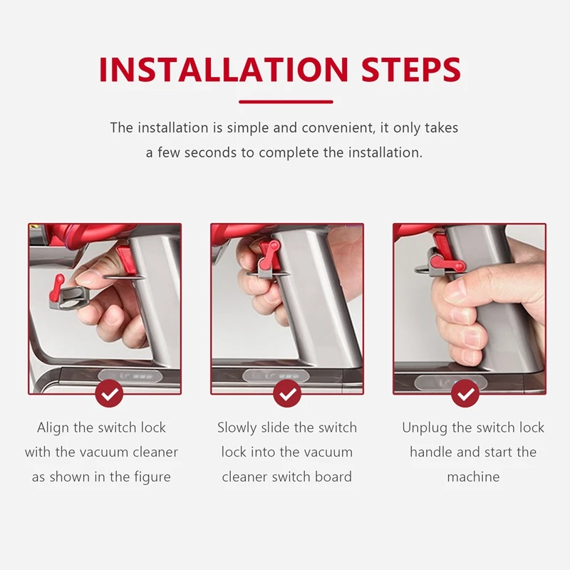 قفل زر الطاقة لـ dyson v6 v7 v8 v10 v11 مكنسة كهربائية ، إكسسوارات ، حرّر إصبعك ، رمادي