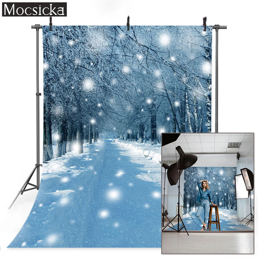 

Bokeh Snow Photography Background Winter Forest Christmas Birthday Portrait Backdrops Photo Studio Professional Supplies Props