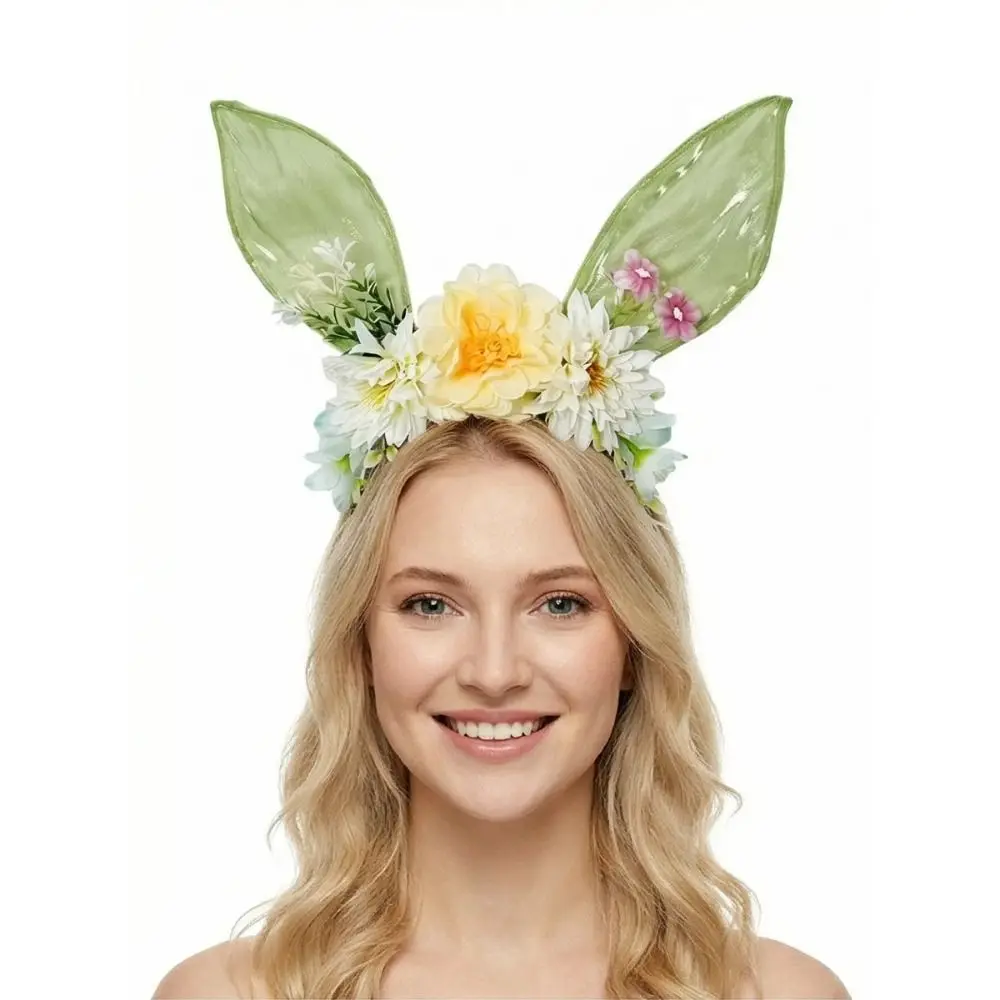 

Повязка на голову с цветочными кроличьими ушками, красочный пасхальный головной убор, милый аксессуар для фотосессий, обруч для волос с ушками кролика, товары для вечеринок