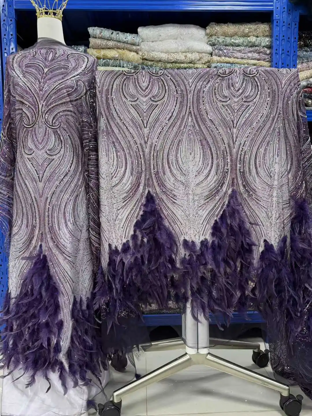 أحدث ثلاثية الأبعاد ريشة الأفريقي مطرز أقمشة الدانتيل 2026 الفرنسية النيجيري الترتر أقمشة الدانتيل لحفل الزفاف فستان الزفاف المواد #1