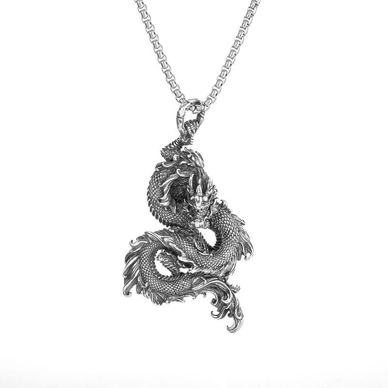 Retro Chinese Style Design Twelve Zodiac Dragon Pendant Necklace Male and Female Personality Hip-Hop Punk Style Jewelry Pendant