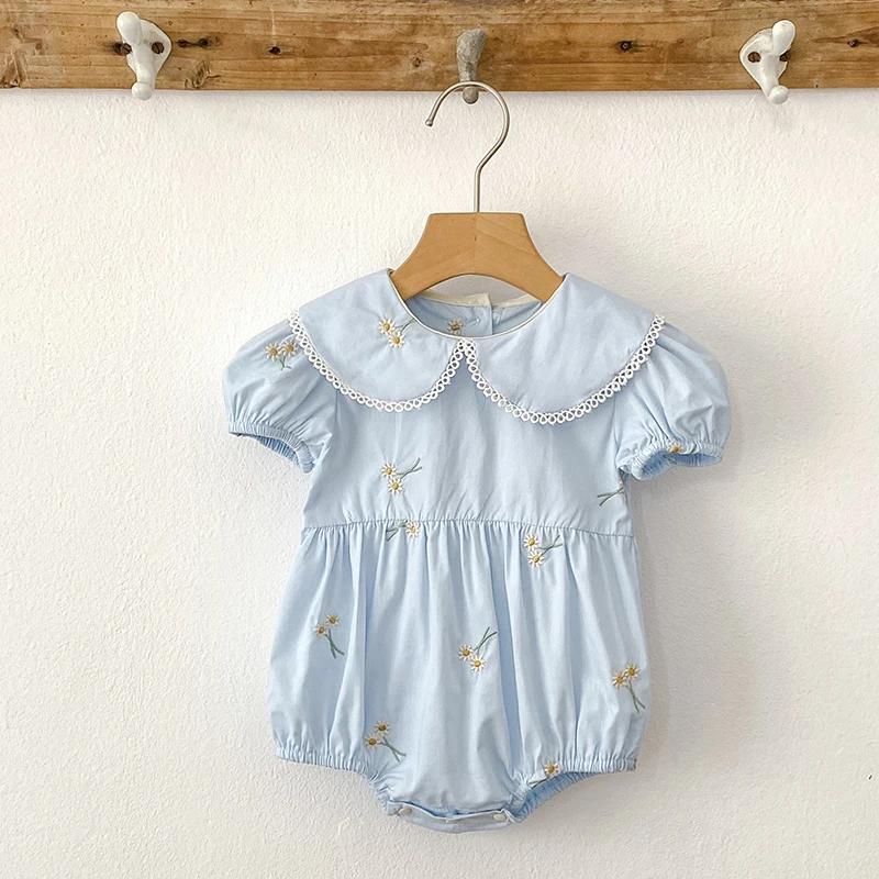 New Summer Newborn Clothes Kids Baby Girls Rompers 4 Colors New Infant Kids Baby Girls Embroider Flower Baby Rompers Clothes
