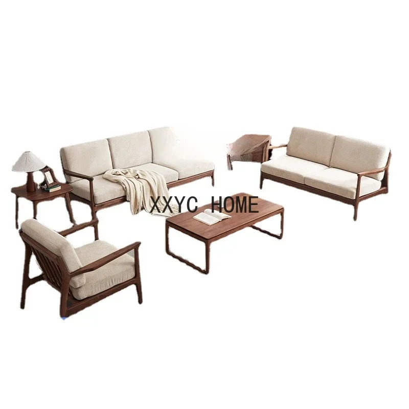 

Walnut Removable and Washable Sofa Solid Wood Sofa Antibacterial Fabric Living Room Sofa