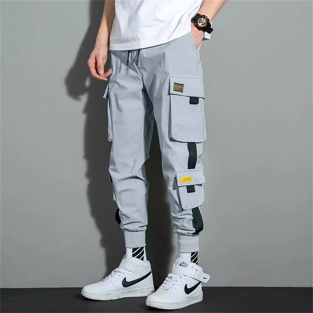 Fashion Multi Pocket Drawstring Cargo Pants Men\'s Casual Cargo Pants For Summer Autumn Outdoor Hip Hop Sweatpants Men Women