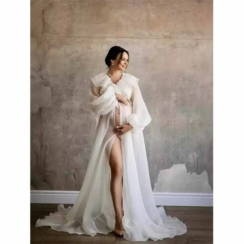 Pregnancy Tailor Gown Chiffon Maternity Dresses Photoshoot Long Sleeve Pregnant Women Dress Photography Props Split Clothing