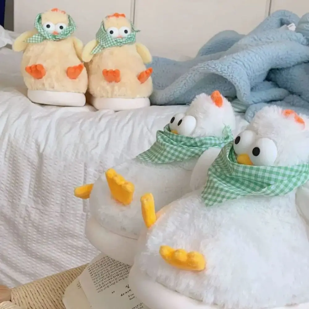 

Comfortable Furry Yellow Chicken Slippers Cartoon Velvet Slippers Plush Home Shoes Kawaii Winter Warm Slippers Indoor