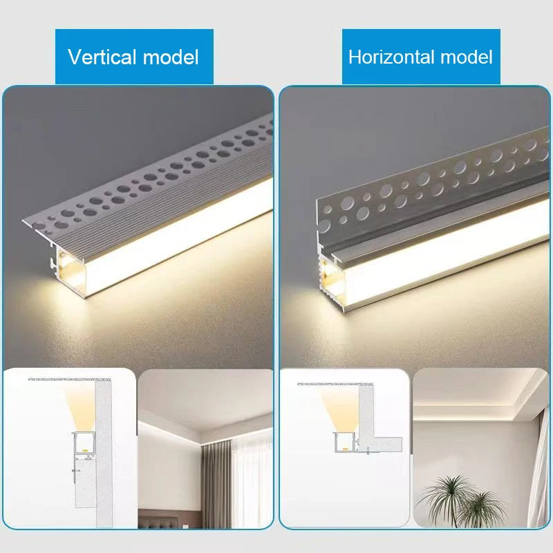 2m LED Embedded Trimless Ceiling Drywall Channels Aluminum Profile Hidden Plaster Wall Decor Bar Linear Strip Lighting