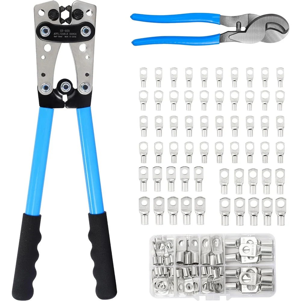 60Pcs Assortment Car Auto Copper Ring Terminal Wire Crimp Connector Bare Cable Battery Wire Crimper Kit Crimping Cable Hand Tool