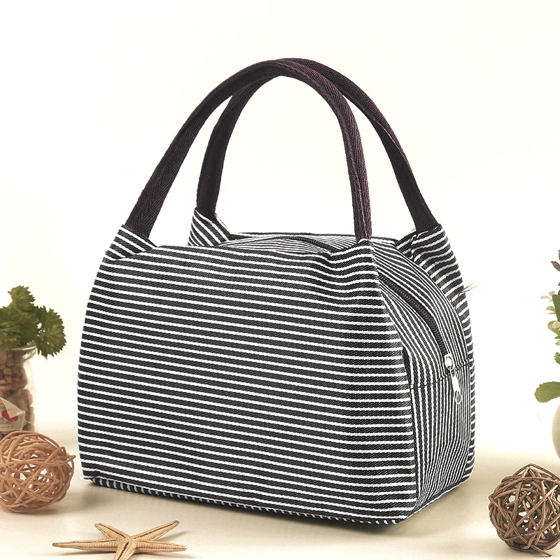 Minimalista Stripes Lunch Bag, sacola térmica portátil, caixa isolada, Bento Pouch, piquenique saco de isolamento para estudantes