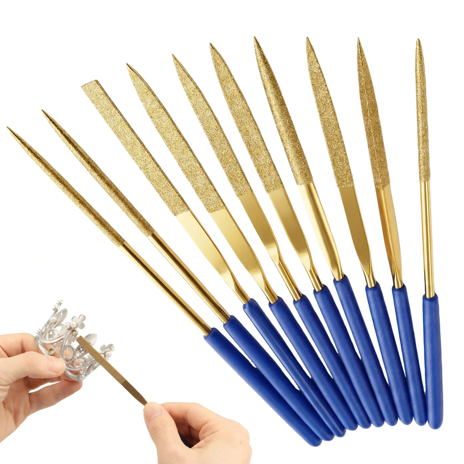 10Pcs Small Diamond Needle Files Set Titanium Coated Diamond Needle File Portable Diamond File Hand Tool for Glass Metal Ceramic