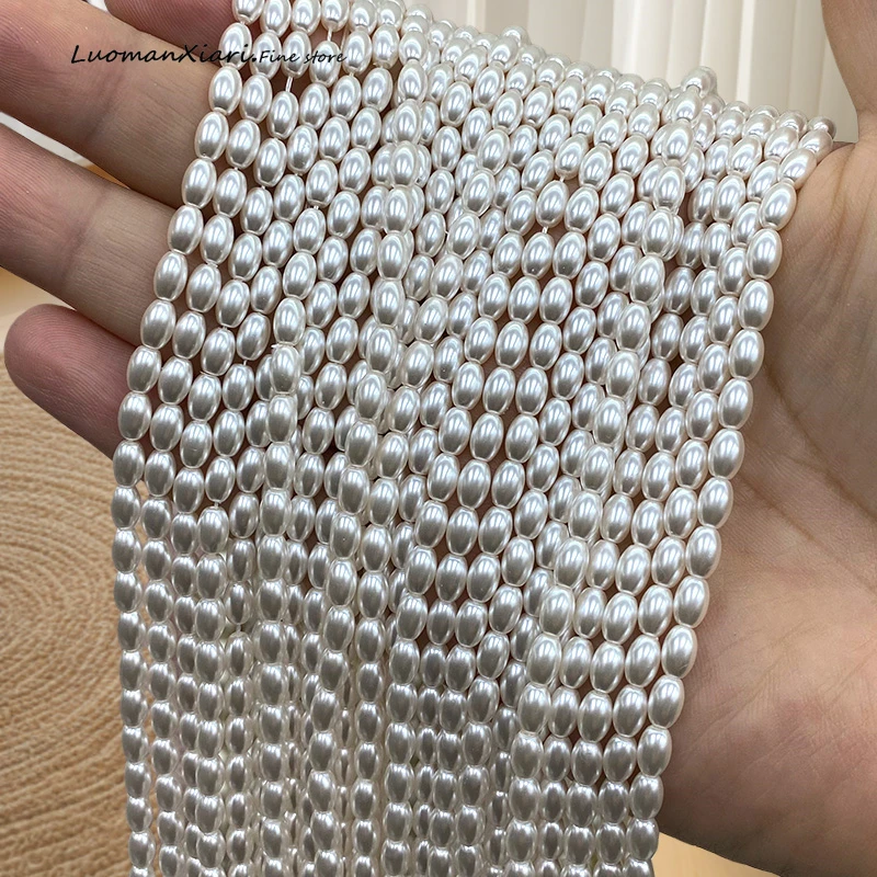 

Free Shipping 5pcs Oval 4x7mm Natural Stone Shell Imitate Pearl Spacer Beads for Jewelry Making Diy Bracelet Accessories 15''
