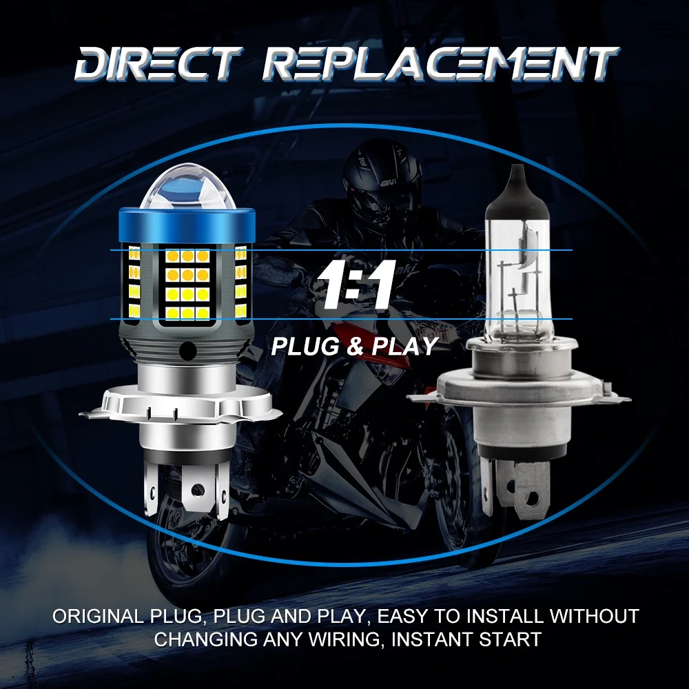 20000Lm H4 LED Moto H6 BA20D P15D LED Motorcycle Headlight Bulbs 3570 CSP Lens White Yellow Hi Lo Lamp Scooter Accessories 12V