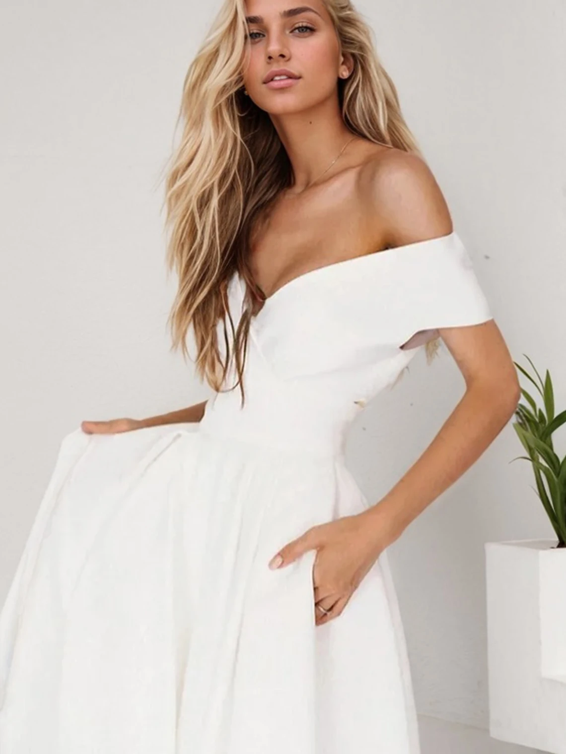 エレガントなAラインプロムイブニングドレス、Vネック、バックレス、ティーレングス、半袖、ストレッチ生地、ウェディングゲストドレス2025、無料カスタマイズ