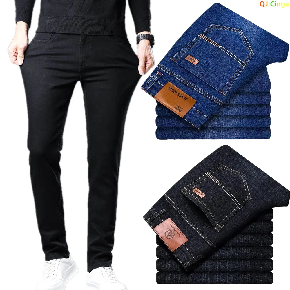 2026 Spring New Arrival Men's Black Jeans, Blue Stretch Denim Pants, Business Casual Shopping Trousers, Asian Sizes 28-40