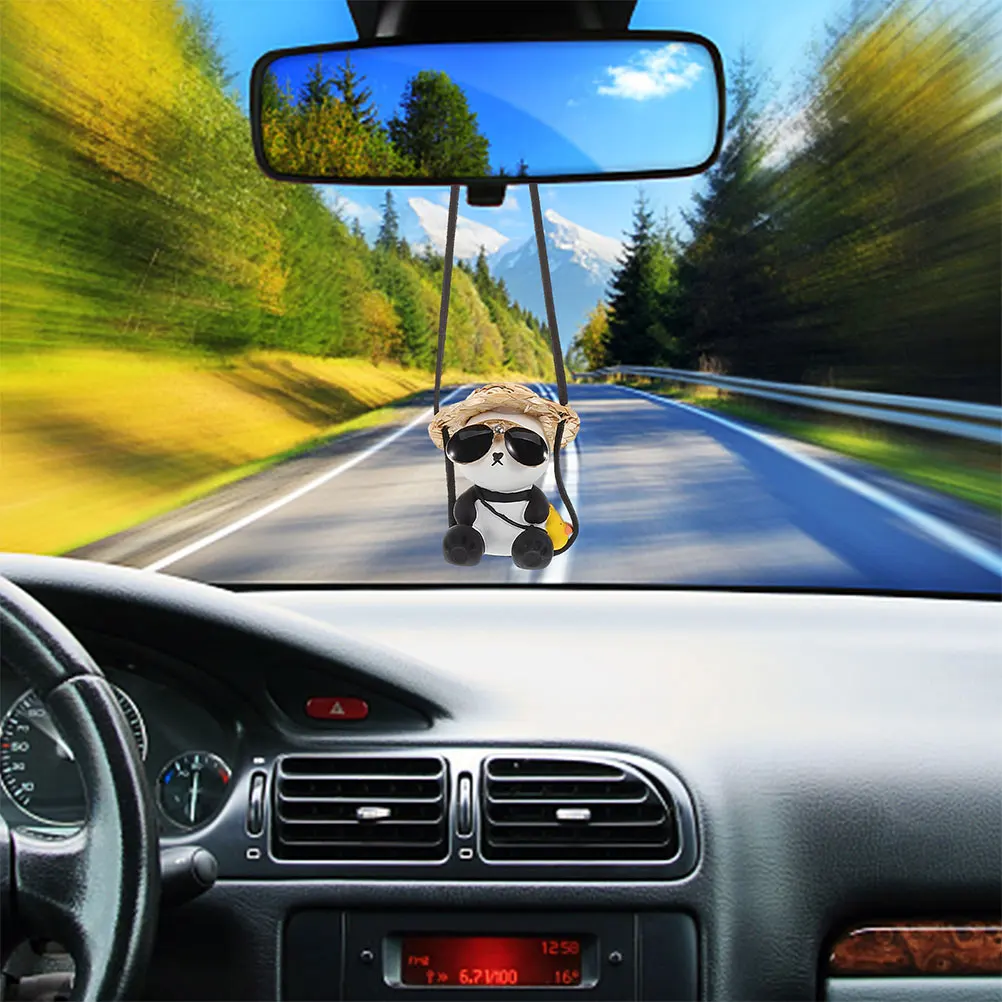 

2pcs Panda Car Pendant Unique Design Plastic Hanging Ornament Rearview Mirror Charm Car Interior Decoration Animal Accessories